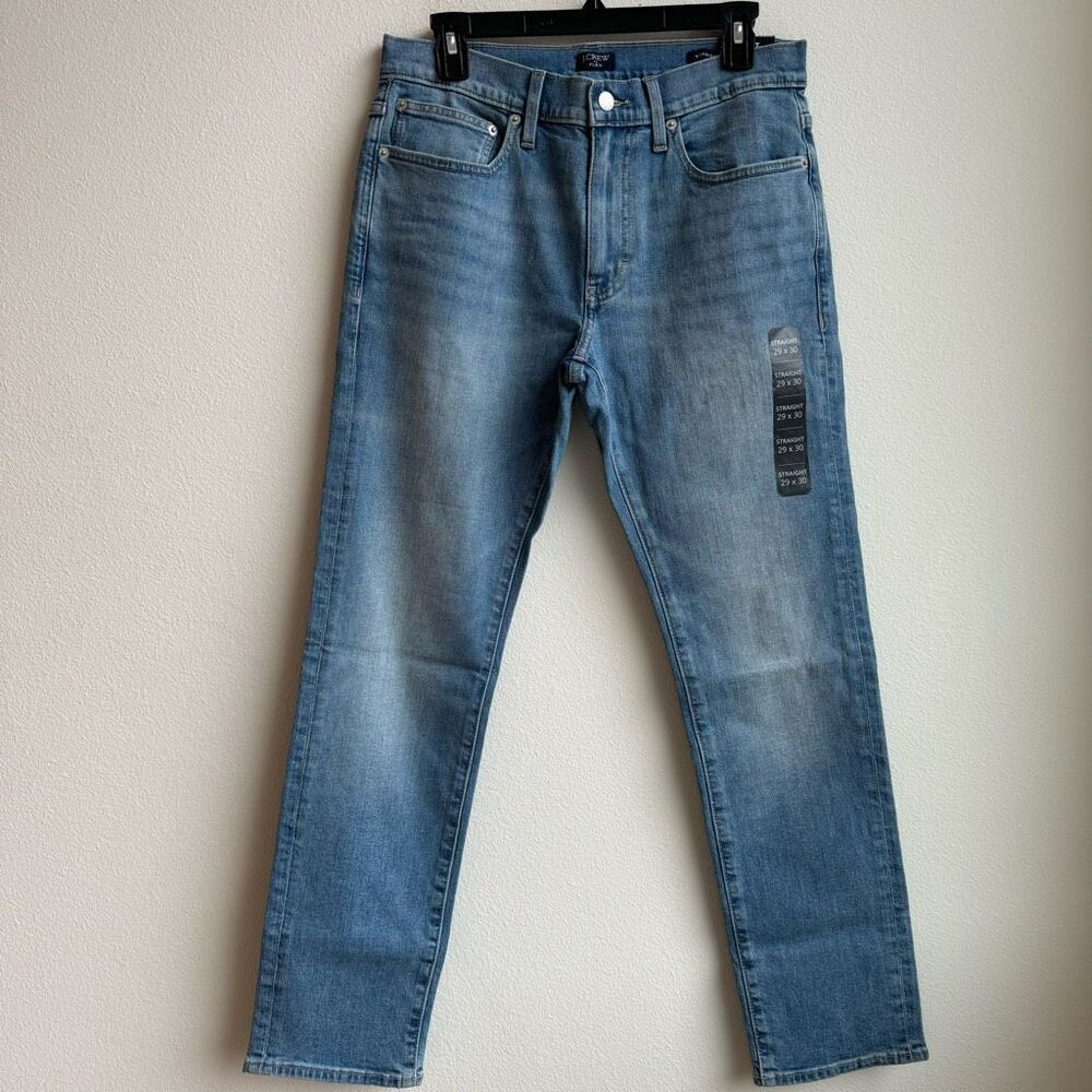 NWT J. Crew Flex Straight Fit Blue Solid Wash Medium Light Jeans Size 29 x 30